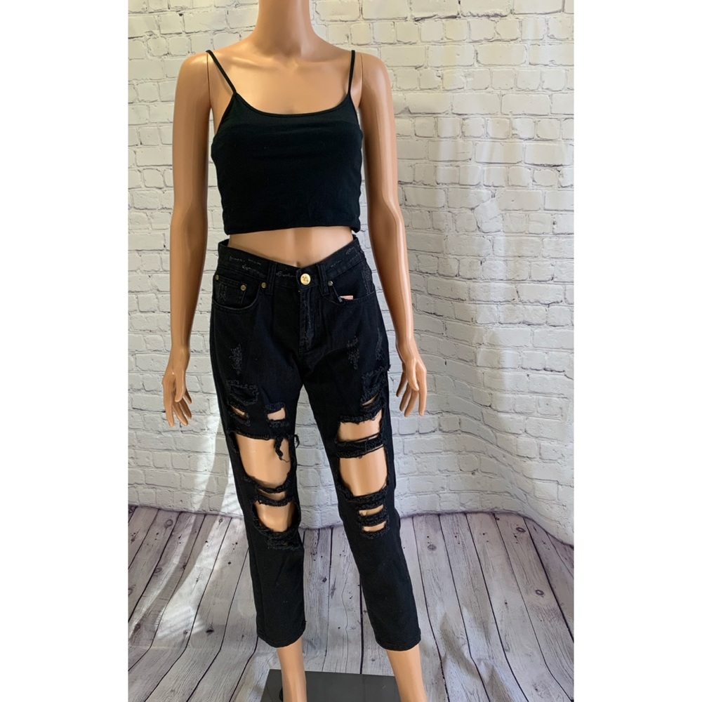 Super Cute Ripped Black Jeans showpo size 6 distressed